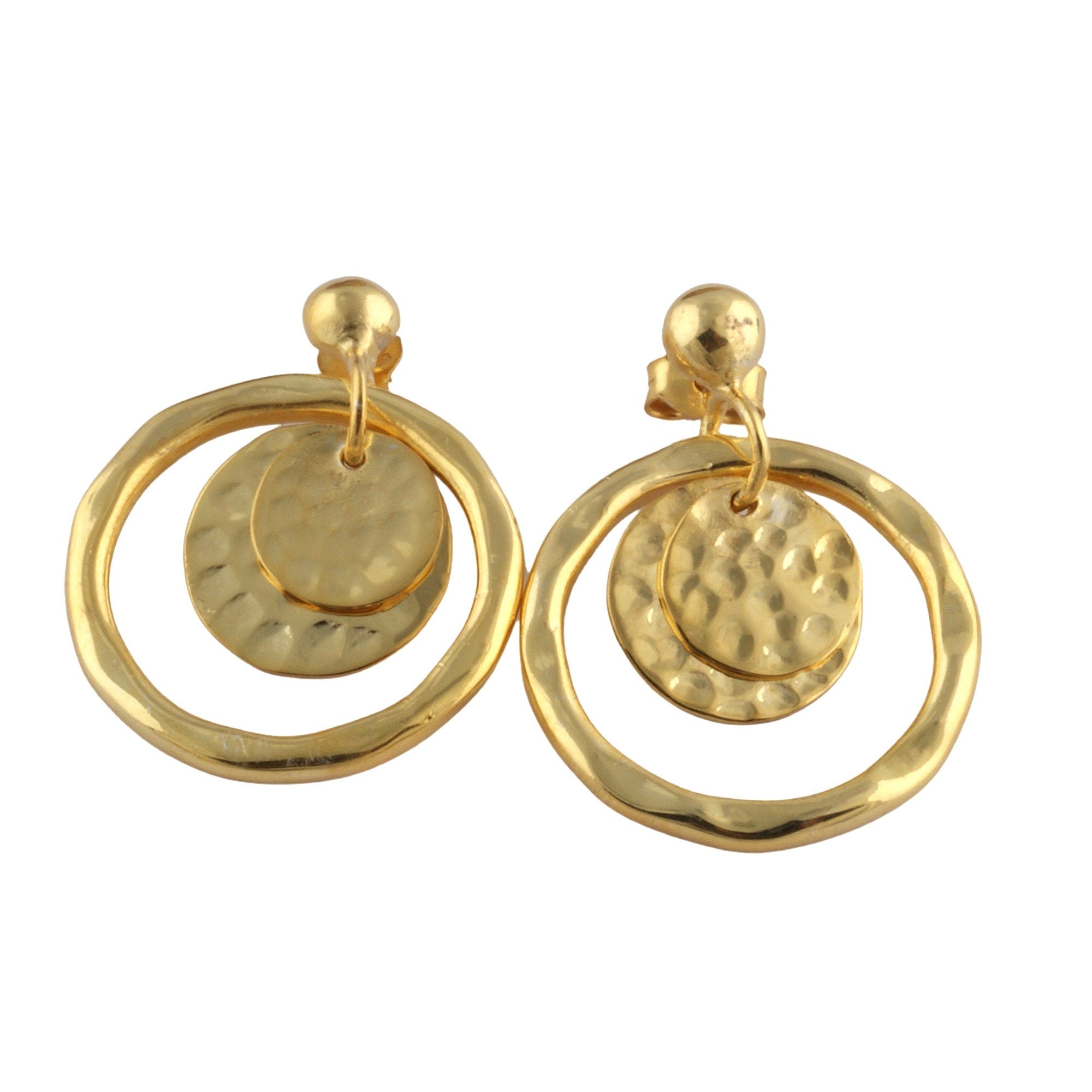 925 Sterling Silver Geometric Circle Earring in Hammered Texture Stud Earring