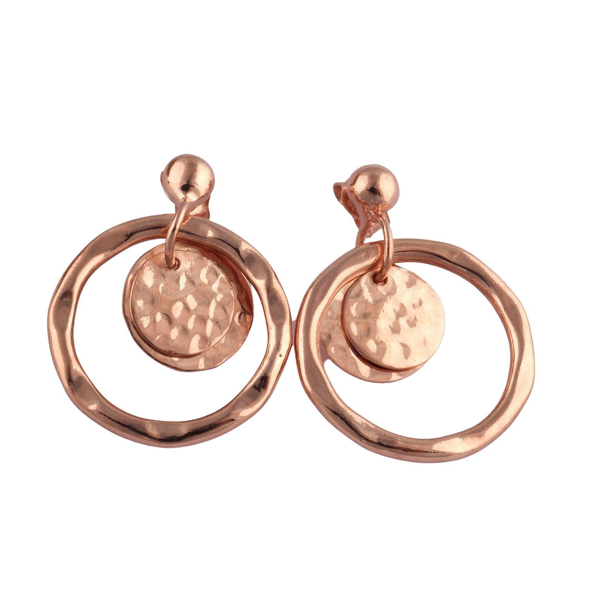 925 Sterling Silver Geometric Circle Earring in Hammered Texture Stud Earring