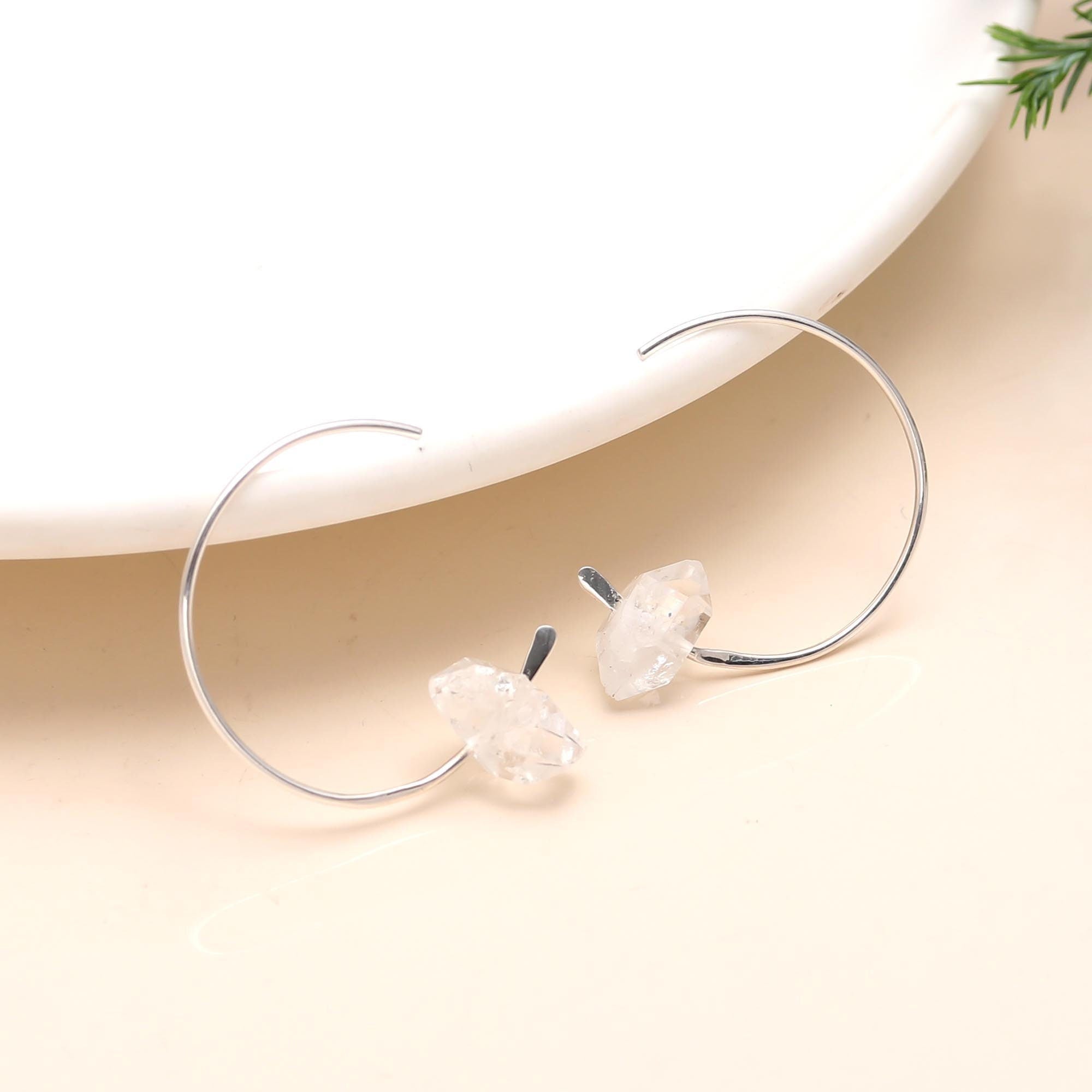 925 Sterling Silver Herkimer Diamond Hoop Earring