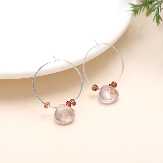 Sterling Silver Moss Aqua & Sapphire Bead Hoop Earrings