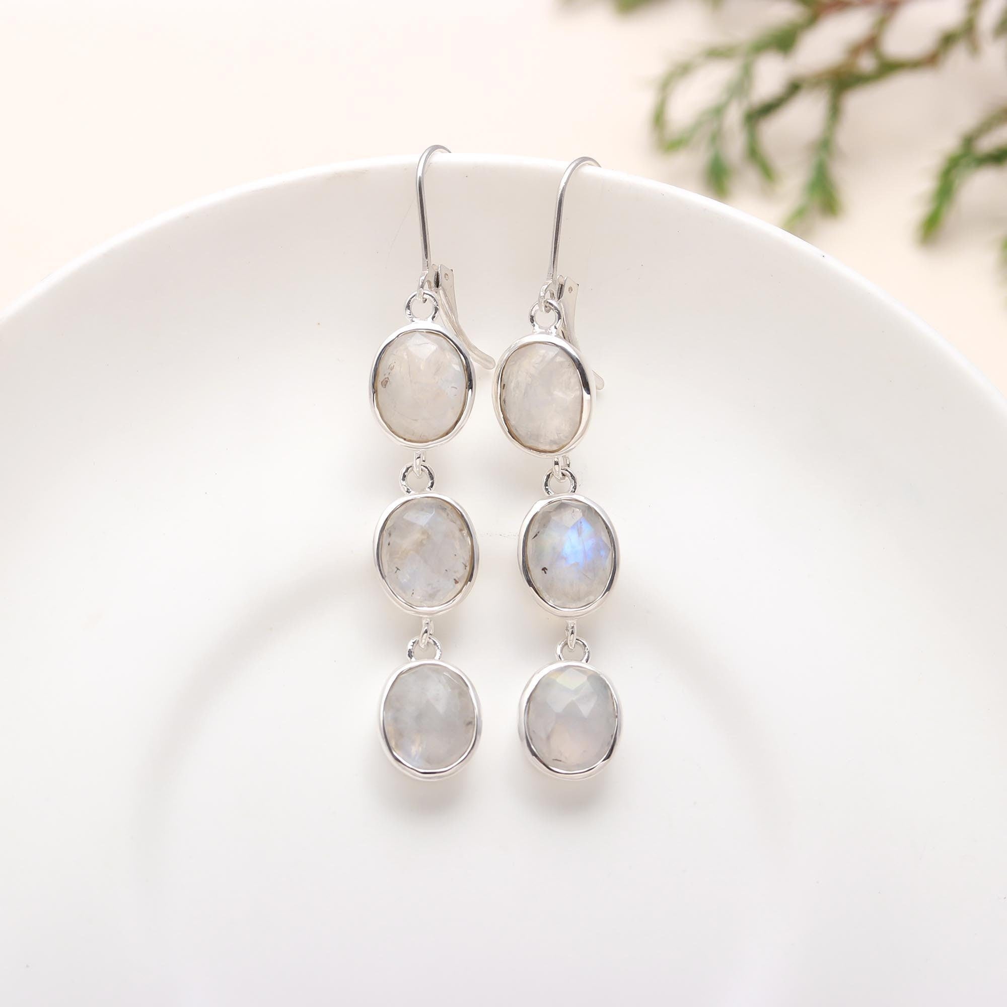 925 Sterling Silver Rainbow Moonstone & Lapis Lazuli Earrings