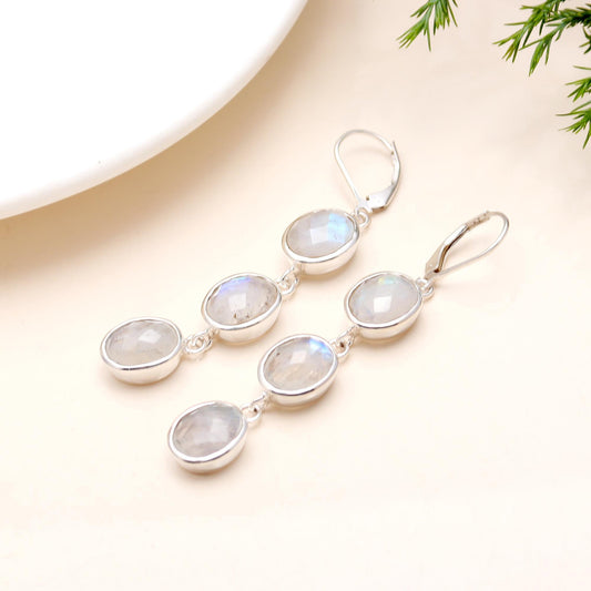 925 Sterling Silver Rainbow Moonstone & Lapis Lazuli Earrings
