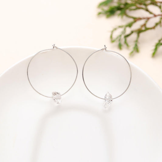 925 Sterling Silver Herkimer Diamond Hoop Earrings