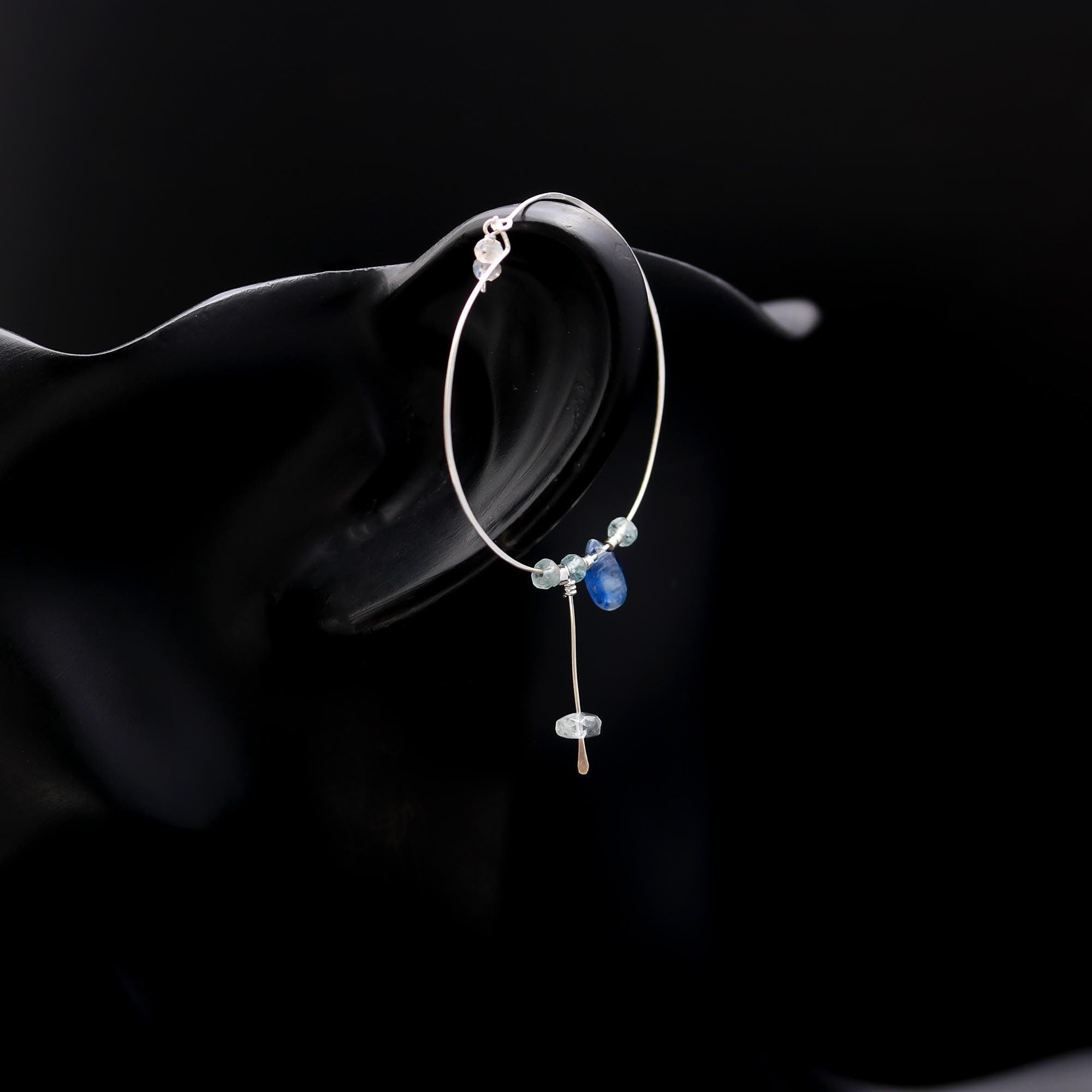 Aquamarine & Kyanite Bead Hoop Earrings