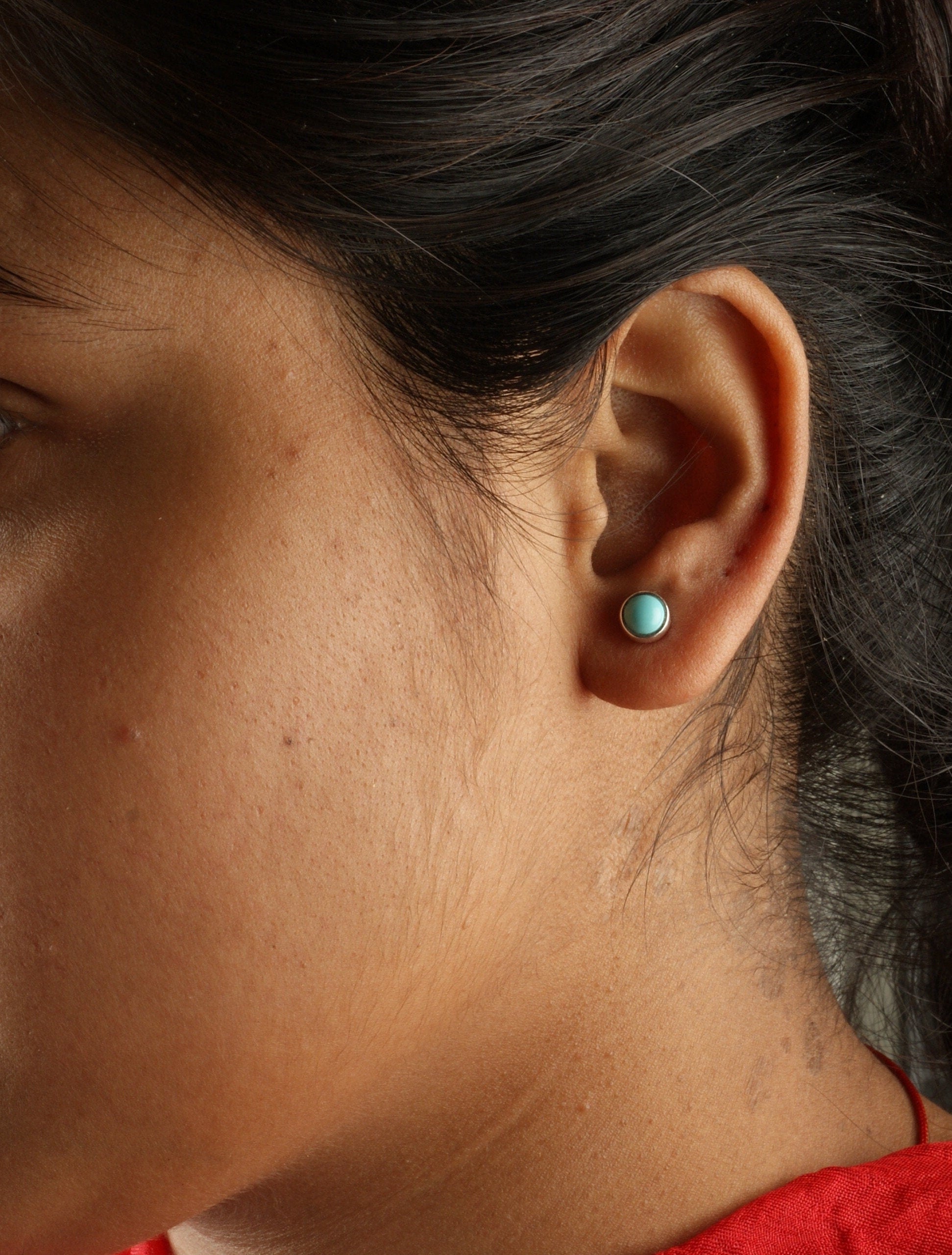 925 Sterling Silver Boho  Genuine Turquoise Stud Earring with Pushbacks
