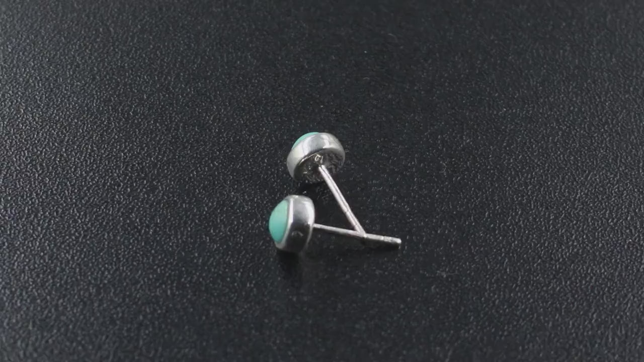 925 Sterling Silver Boho  Genuine Turquoise Stud Earring with Pushbacks