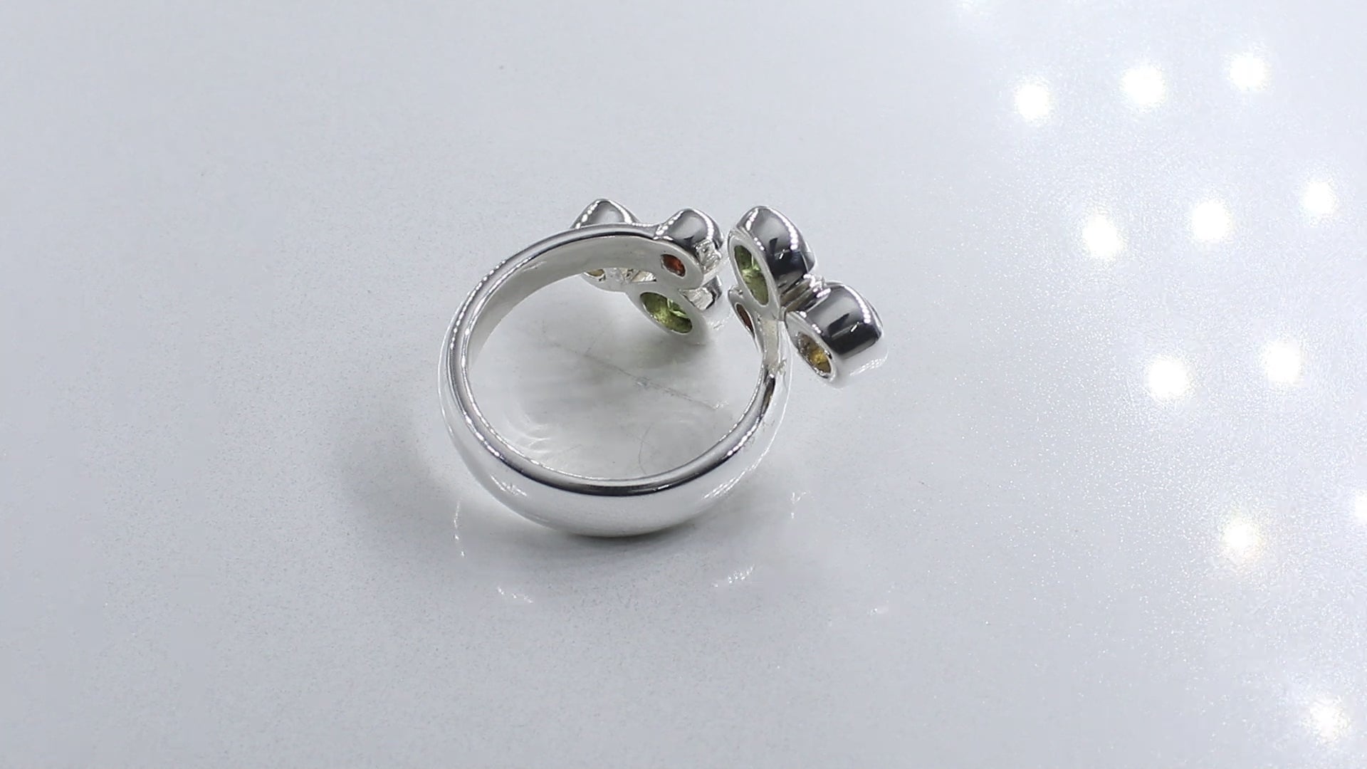 925 Silver Adjustable Peridot, Garnet & Citrine Ring